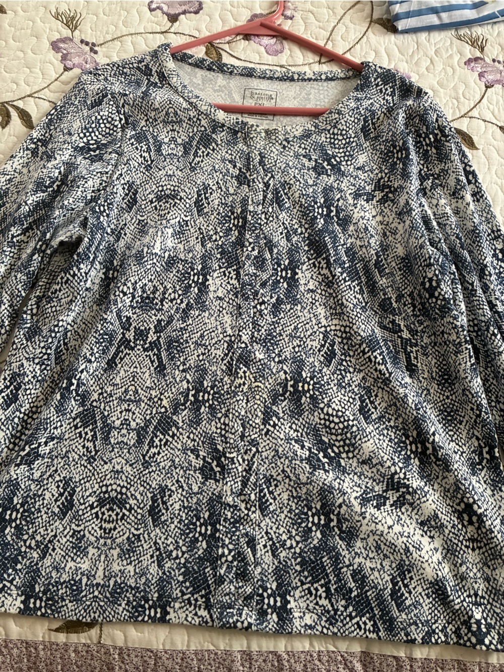 Blue & White Snake-Print Long Sleeve Tee
